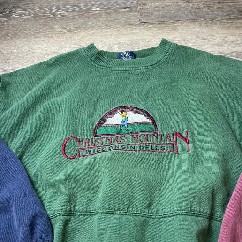 Wisconsin dells Sweatshirt Men L Green Colorblock Mountain Golf Vintage